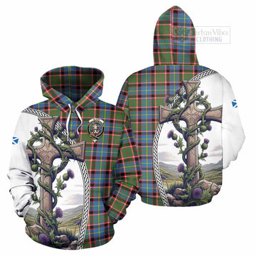 Glass Tartan Hoodie with Family Crest and St. Andrew's Cross Accented by Thistle Vines Zip Hoodie - Tartan Vibes Clothing