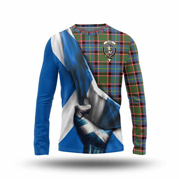 Tartan Vibes Clothing Glass Tartan Long Sleeve T-Shirt with Family Crest Scotland Patriotic Style