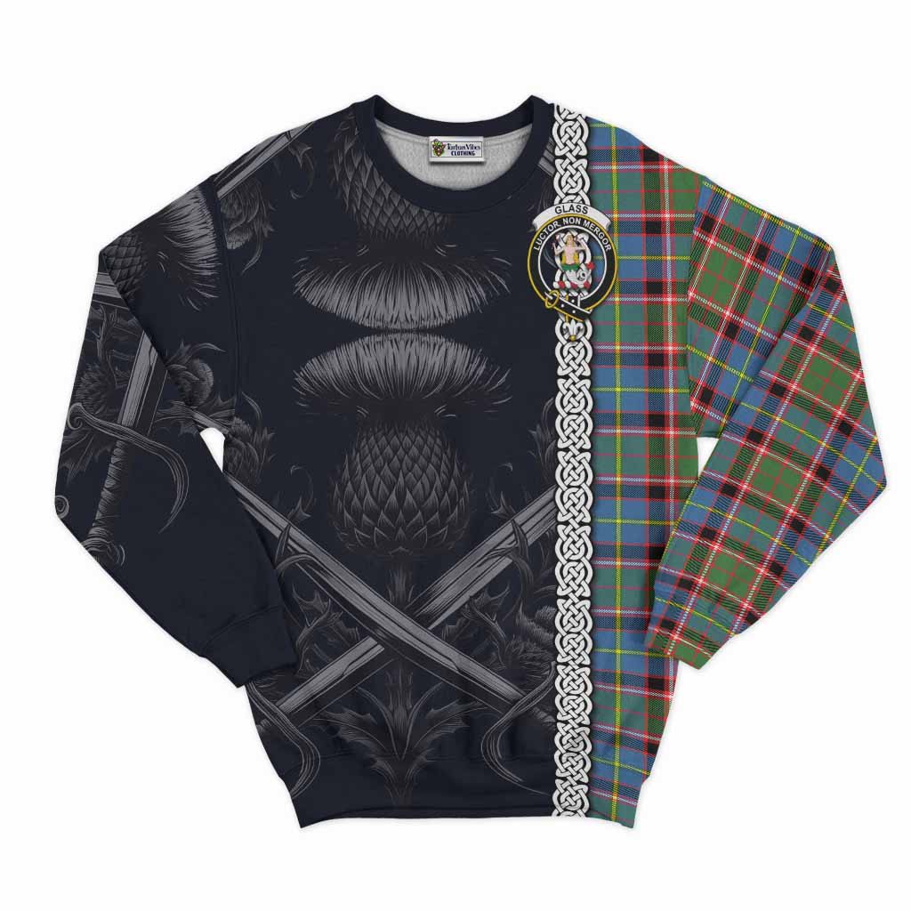 Glass Tartan Sweatshirt with Family Crest Cross Sword Thistle Celtic Vibes Unisex - Tartan Vibes Clothing