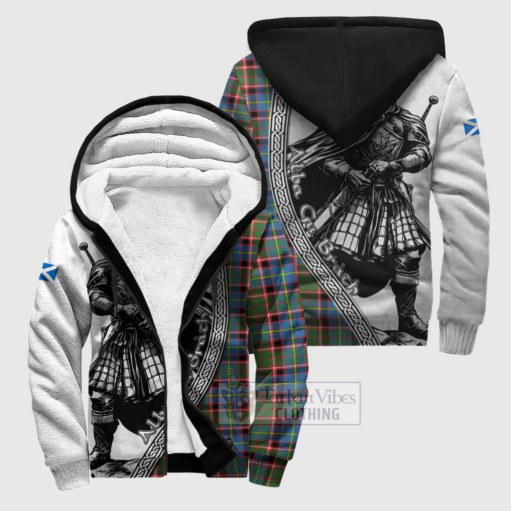 Glass Tartan Clan Crest Sherpa Hoodie with Highlander Warrior Celtic Style Unisex S - Tartan Vibes Clothing