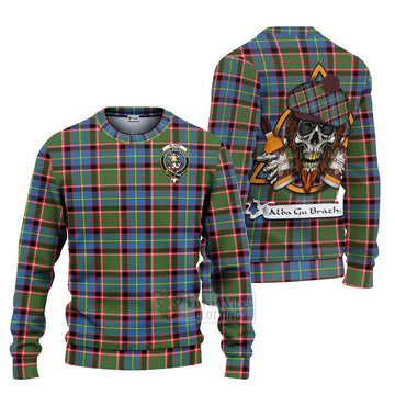 Glass Tartan Ugly Sweater with Family Crest and Bearded Skull Holding Bottles of Whiskey Unisex - Tartan Vibes Clothing