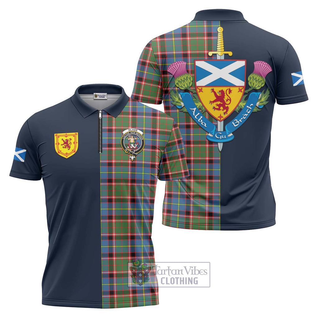 Glass Tartan Zipper Polo Shirt Alba with Scottish Lion Royal Arm Half Style Unisex - Tartan Vibes Clothing