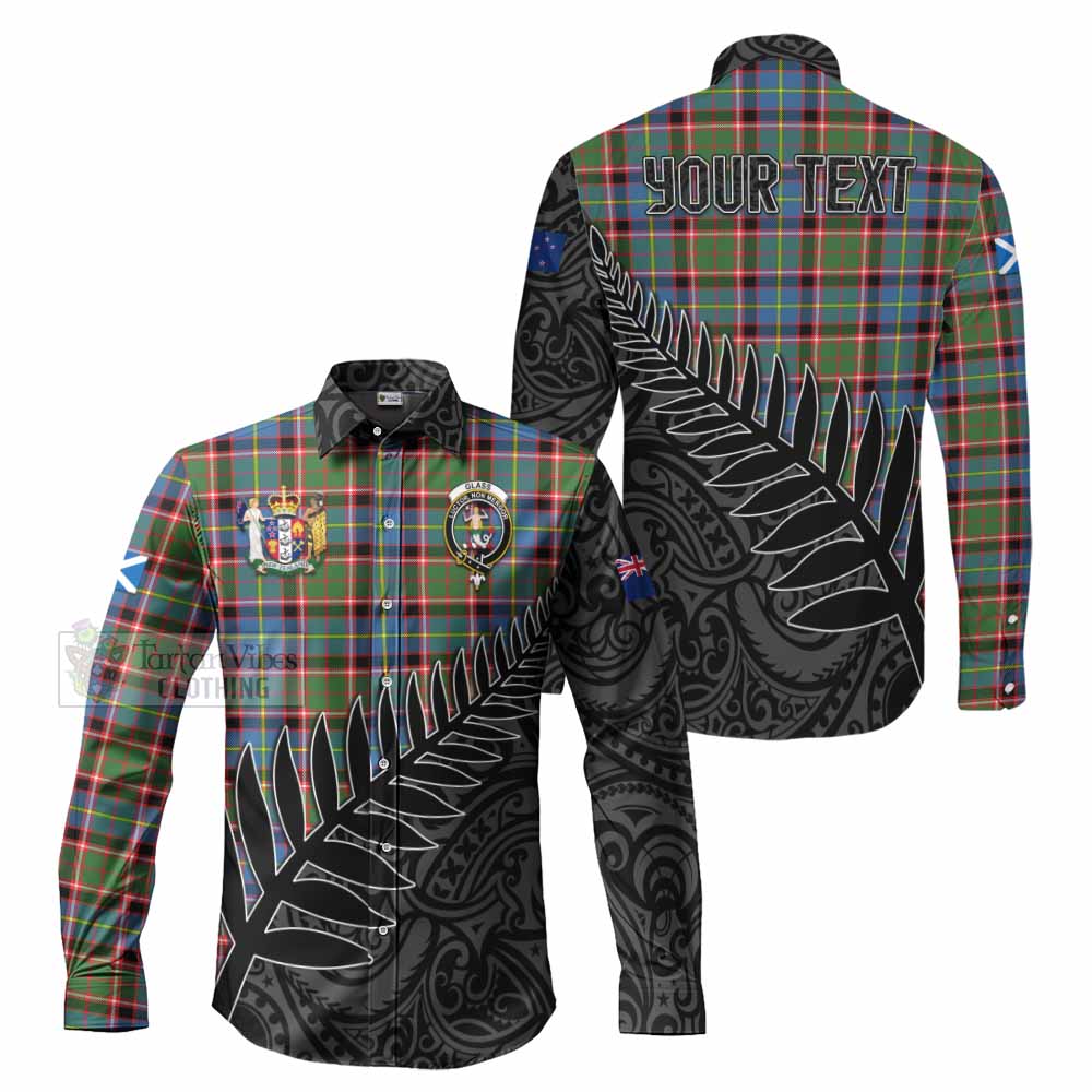 Tartan Vibes Clothing Glass Crest Tartan Long Sleeve Button Shirt with New Zealand Silver Fern Half Style