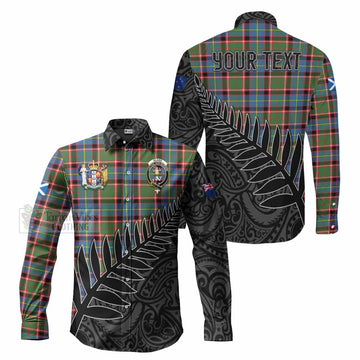 Tartan Vibes Clothing Glass Crest Tartan Long Sleeve Button Shirt with New Zealand Silver Fern Half Style