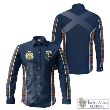 Glass Tartan Long Sleeve Button Up Shirt with Family Crest and Lion Rampant Vibes Sport Style Men's Shirt - Tartan Vibes Clothing