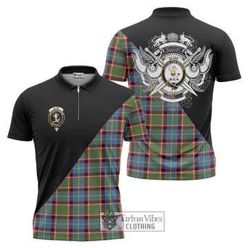 Glass Tartan Zipper Polo Shirt with Family Crest and Military Logo Style Unisex - Tartan Vibes Clothing