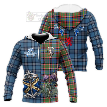 Glass Tartan Knitted Hoodie Happy St. Andrew's Day Half Tartan Style Unisex Knitted Pullover Hoodie - Tartan Vibes Clothing