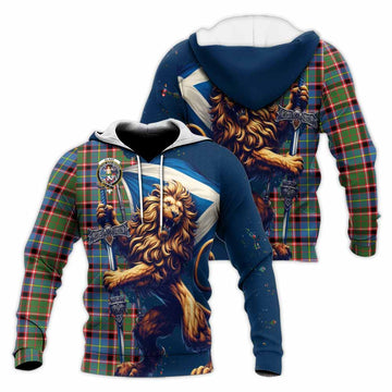 Glass Tartan Family Crest Knitted Hoodie with Scottish Majestic Lion Unisex Knitted Pullover Hoodie - Tartan Vibes Clothing