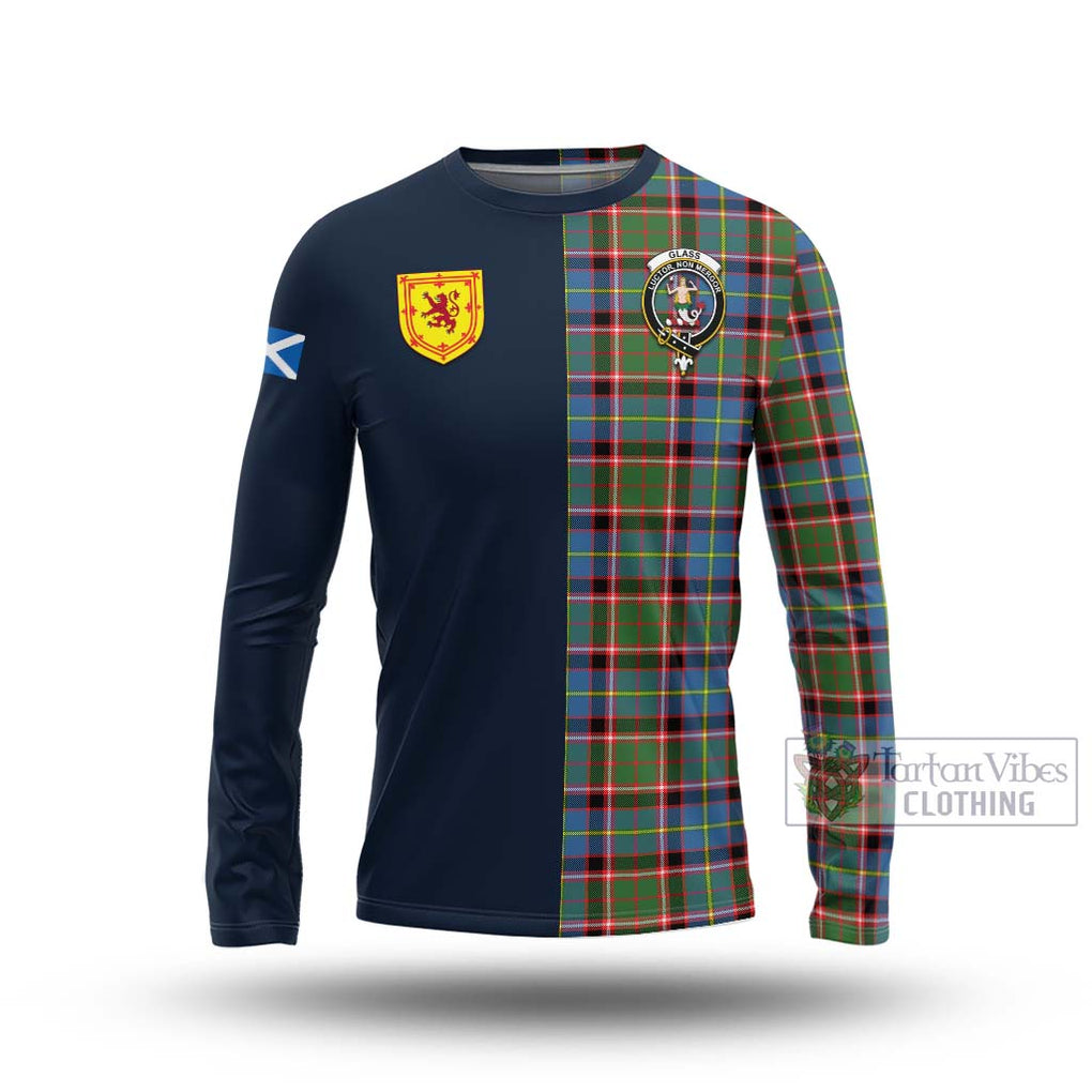 Glass Tartan Long Sleeve T-Shirt Alba with Scottish Lion Royal Arm Half Style Unisex - Tartan Vibes Clothing