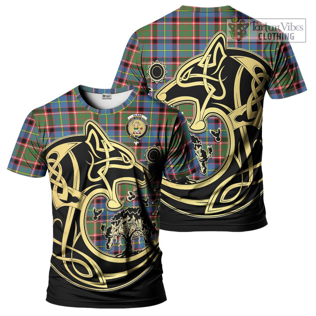 Glass Tartan T-Shirt with Family Crest Celtic Wolf Style Kid's Shirt - Tartan Vibes Clothing