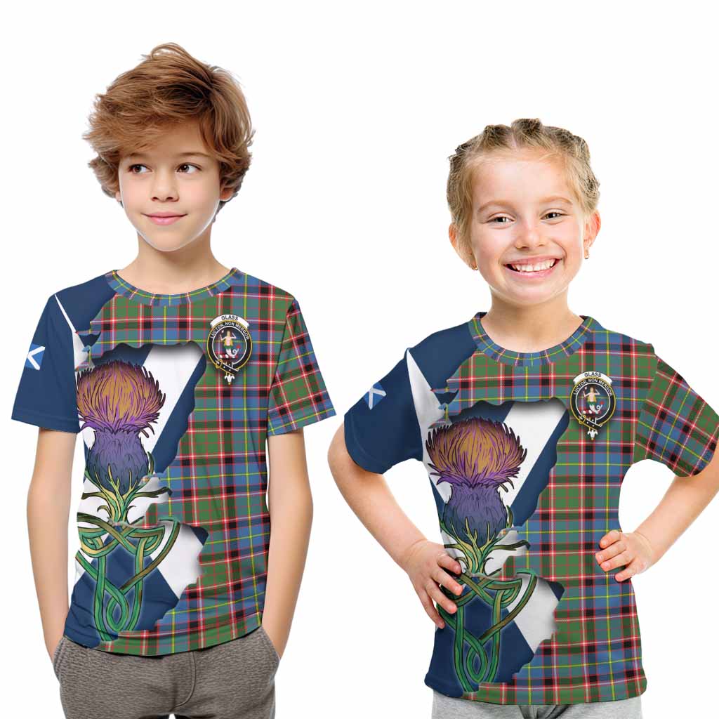 Glass Tartan Family Crest Kid T-Shirt Scottish Thistle Celtic Inspired Youth XL Size14 - Tartan Vibes Clothing