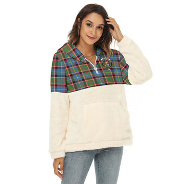 Glass Tartan Half Style Women's Borg Fleece Hoodie with Half Zip with Family Crest Female - Tartan Vibes Clothing