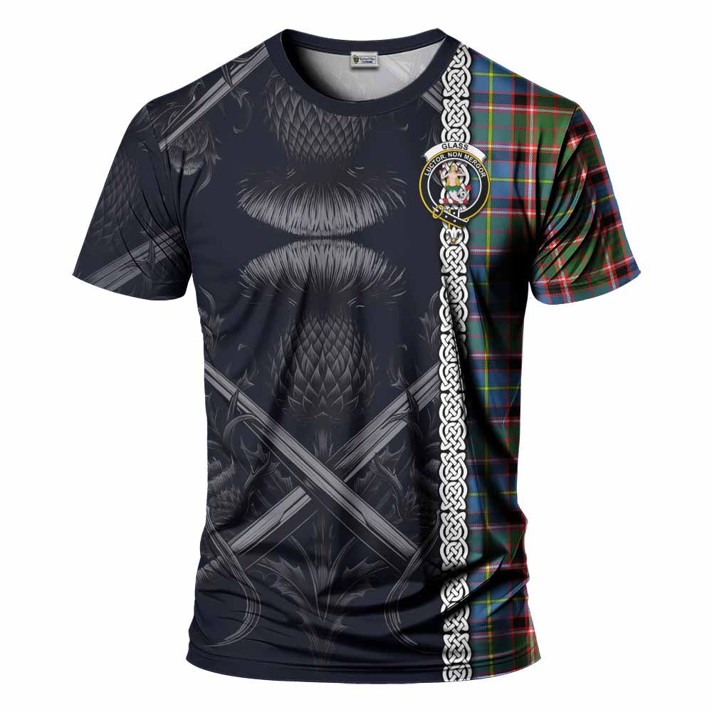 Glass Tartan T-Shirt with Family Crest Cross Sword Thistle Celtic Vibes Kid's Shirt - Tartan Vibes Clothing