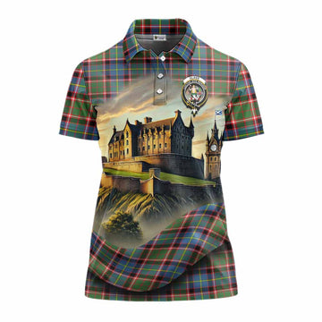 Glass Tartan Family Crest Women's Polo Shirt with Scottish Ancient Castle Style Women - Tartan Vibes Clothing