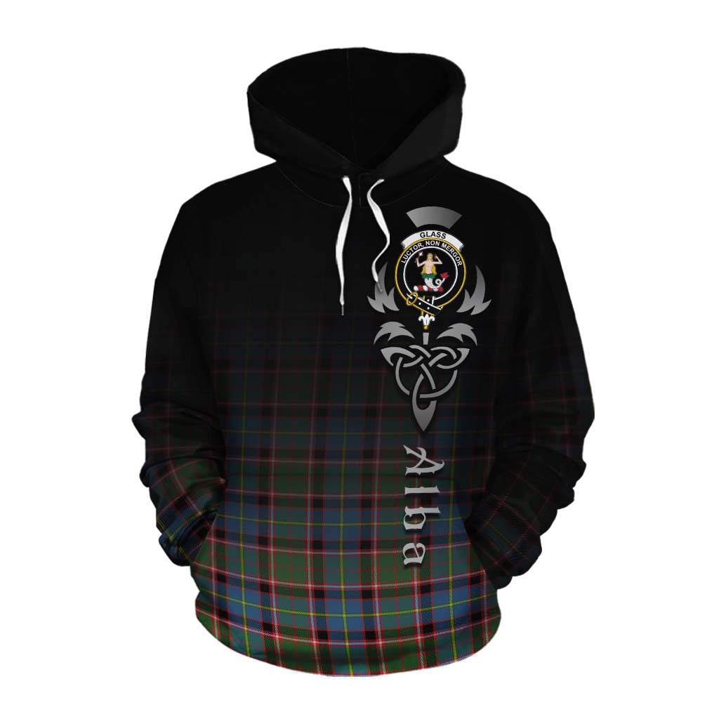 Tartan Vibes Clothing Glass Tartan Cotton Hoodie Featuring Alba Gu Brath Family Crest Celtic Inspired