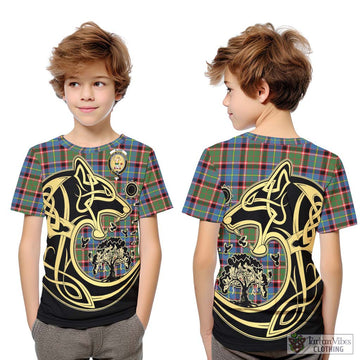 Glass Tartan Kid T-Shirt with Family Crest Celtic Wolf Style Youth XL Size14 - Tartan Vibes Clothing