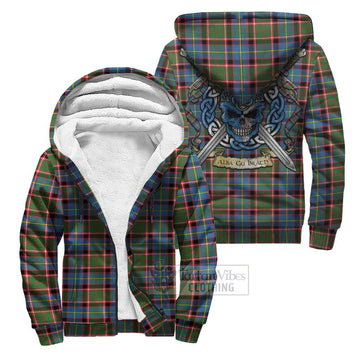 Glass Tartan Sherpa Hoodie with Family Crest Celtic Skull Style Unisex S - Tartan Vibes Clothing