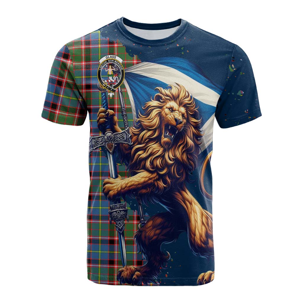 Tartan Vibes Clothing Glass Tartan Family Crest Cotton T-shirt with Scottish Majestic Lion