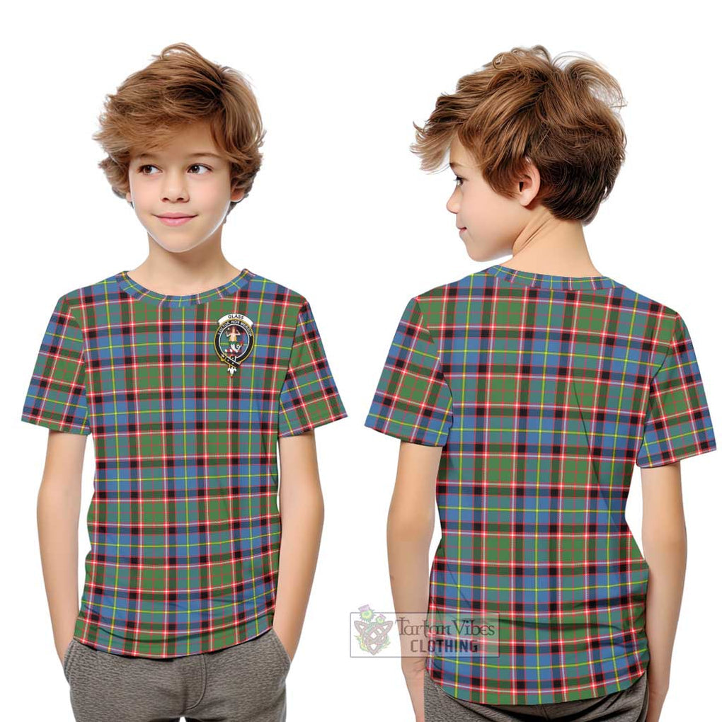 Glass Tartan Kid T-Shirt with Family Crest Youth XL Size14 - Tartan Vibes Clothing