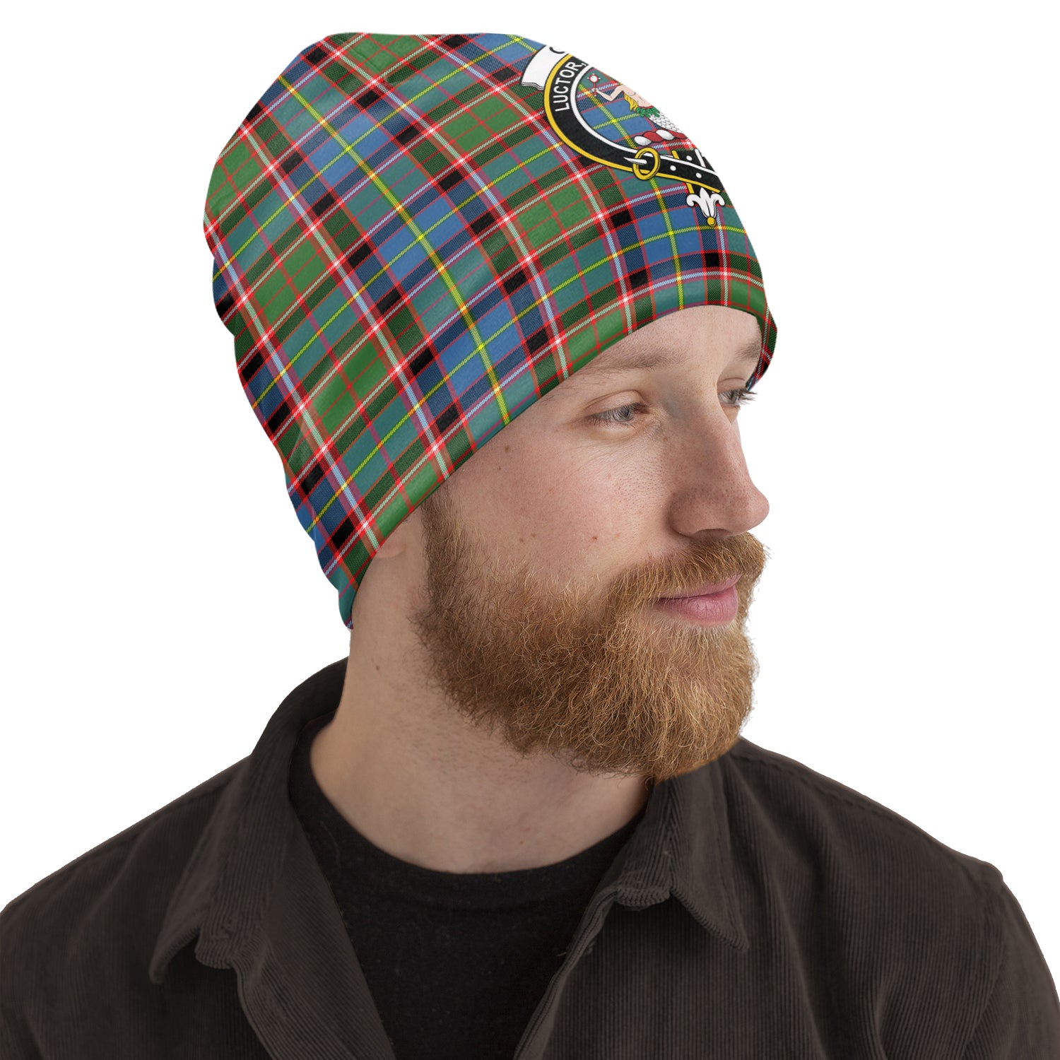 Glass Tartan Beanies Hat with Family Crest Adult 10.8 × 11 inches - Tartan Vibes Clothing