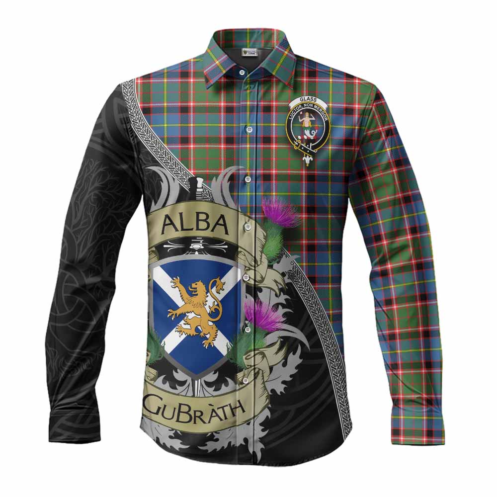 Glass Tartan Family Crest Long Sleeve Button Shirt Lion Rampant Royal Thistle Shield Celtic Inspired Men's Shirt S - Tartan Vibes Clothing