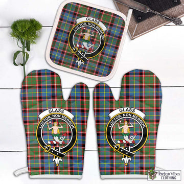Glass Tartan Combo Oven Mitt & Pot-Holder with Family Crest Combo 2 Oven Mitt & 1 Pot-Holder Black - Tartan Vibes Clothing
