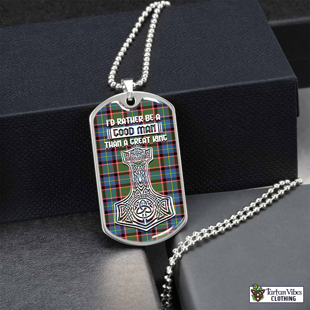 Glass Tartan Dog Tag Necklace Viking Mjolnir Style Silver No - Tartan Vibes Clothing