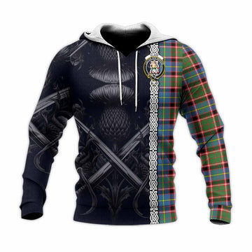 Glass Tartan Knitted Hoodie with Family Crest Cross Sword Thistle Celtic Vibes Unisex Knitted Pullover Hoodie - Tartan Vibes Clothing