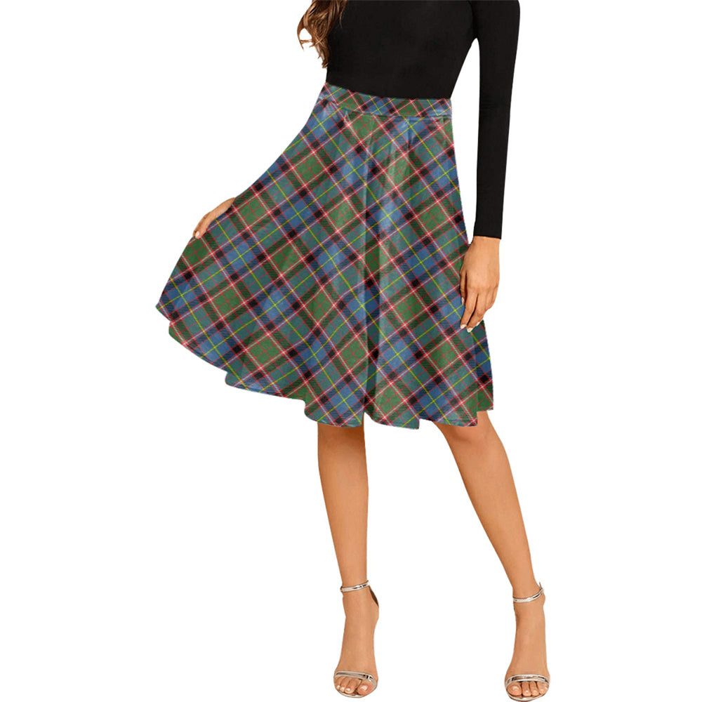 Glass Tartan Melete Pleated Midi Skirt Cross Style Female - Tartan Vibes Clothing