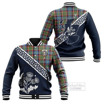 Glass Tartan Baseball Jacket Featuring Thistle and Scotland Map Unisex - Tartan Vibes Clothing