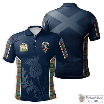 Glass Tartan Men's Polo Shirt with Family Crest and Scottish Thistle Vibes Sport Style