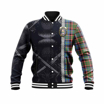 Glass Tartan Baseball Jacket with Family Crest Cross Sword Thistle Celtic Vibes Unisex - Tartan Vibes Clothing