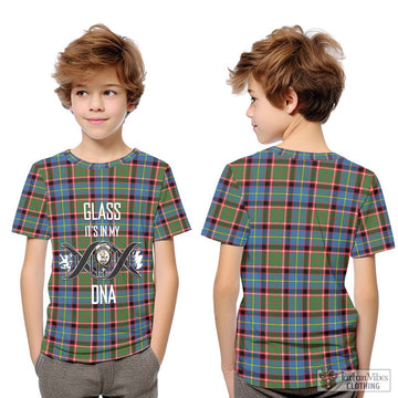 Glass Tartan Kid T-Shirt with Family Crest DNA In Me Style Youth XL Size14 - Tartan Vibes Clothing