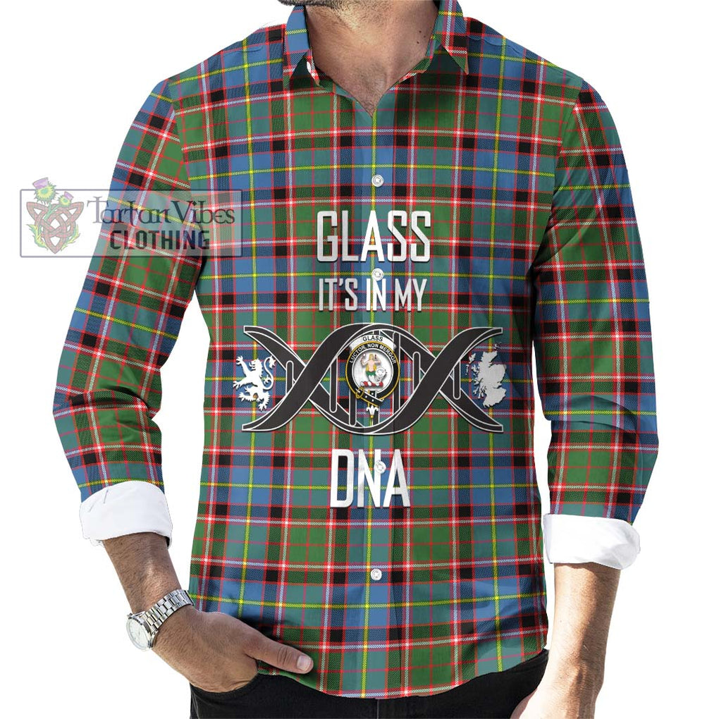 Glass Tartan Long Sleeve Button Shirt with Family Crest DNA In Me Style Men's Shirt S - Tartanvibesclothing Shop