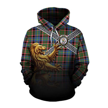 Glass Crest Tartan Cotton Hoodie with Golden Lion Emblem Celtic Style Pullover Hoodie XS - Tartan Vibes Clothing