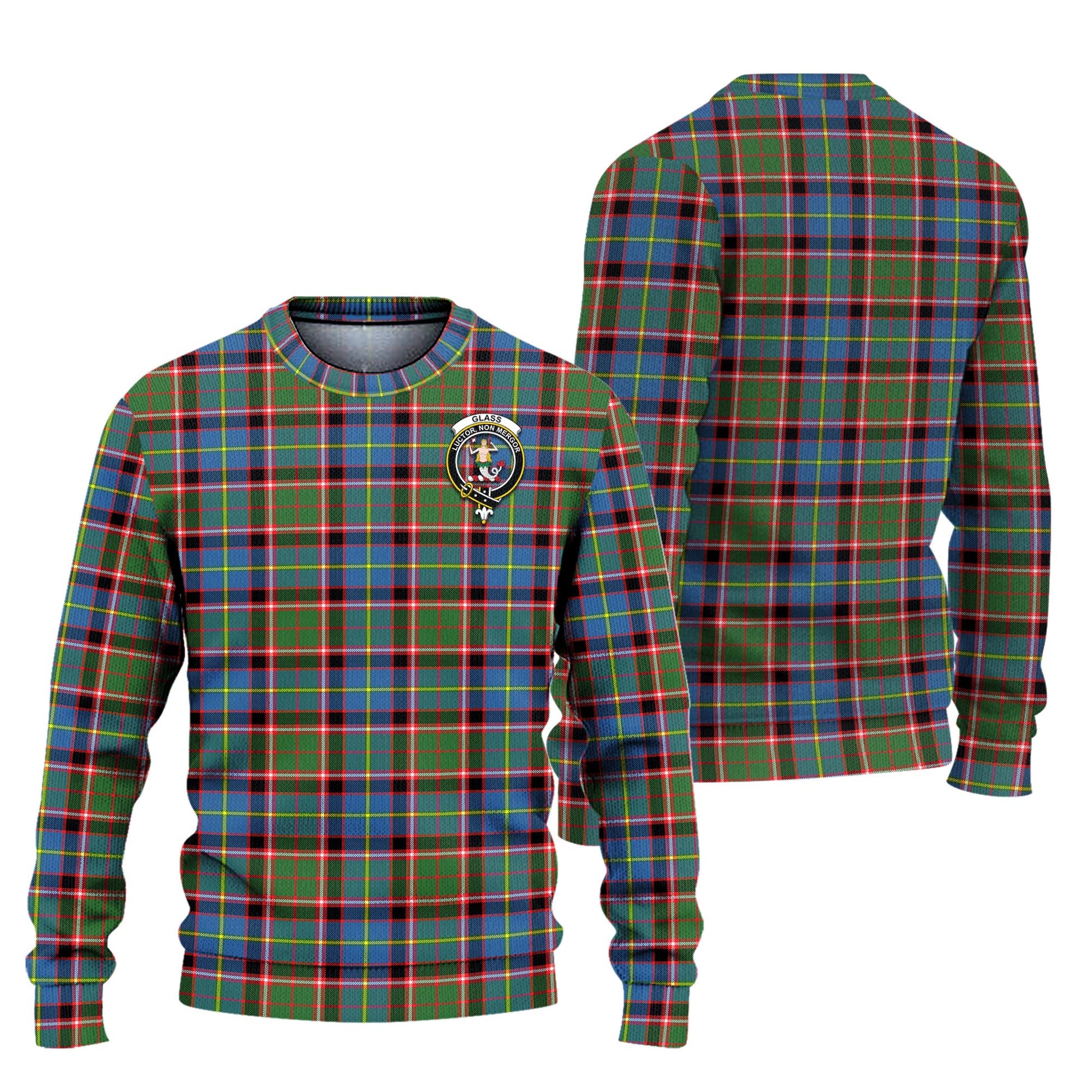 Glass Tartan Ugly Sweater with Family Crest Unisex - Tartan Vibes Clothing