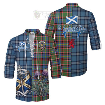 Glass Tartan Ghillie Kilt Shirt Happy St. Andrew's Day Half Tartan Style Men - Tartan Vibes Clothing