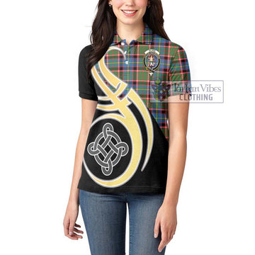 Glass Tartan Women's Polo Shirt with Family Crest and Celtic Symbol Style Women - Tartan Vibes Clothing