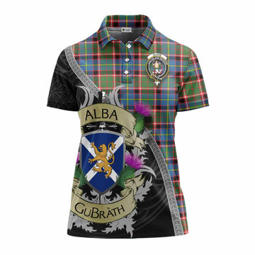 Glass Tartan Family Crest Women's Polo Shirt Lion Rampant Royal Thistle Shield Celtic Inspired Women - Tartan Vibes Clothing
