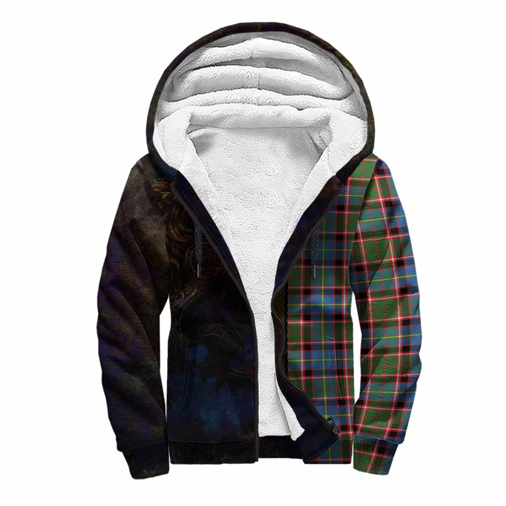 Tartan Vibes Clothing Glass Tartan Family Crest Sherpa Hoodie Alba Gu Brath Be Brave Lion Ancient Style