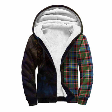 Tartan Vibes Clothing Glass Tartan Family Crest Sherpa Hoodie Alba Gu Brath Be Brave Lion Ancient Style