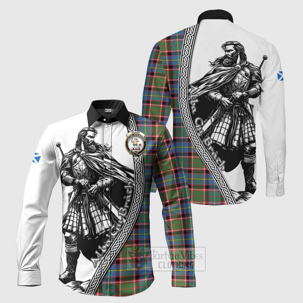 Glass Tartan Clan Crest Long Sleeve Button Shirt with Highlander Warrior Celtic Style Men's Shirt S - Tartan Vibes Clothing