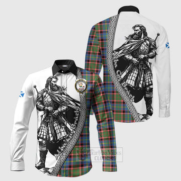 Glass Tartan Clan Crest Long Sleeve Button Shirt with Highlander Warrior Celtic Style Men's Shirt S - Tartan Vibes Clothing