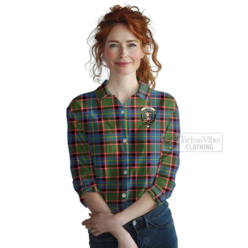 Glass Tartan Women's Casual Shirt with Family Crest Celtic Skull Style Female - Tartan Vibes Clothing