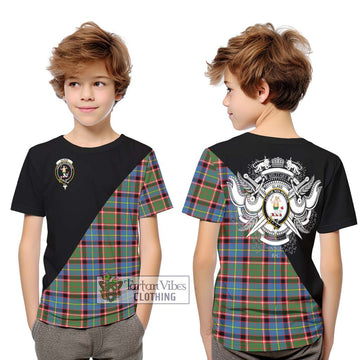 Glass Tartan Kid T-Shirt with Family Crest and Military Logo Style Youth XL Size14 - Tartan Vibes Clothing