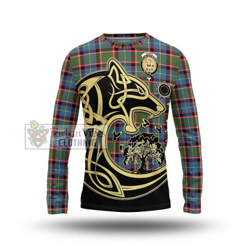 Glass Tartan Long Sleeve T-Shirt with Family Crest Celtic Wolf Style Unisex - Tartan Vibes Clothing