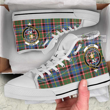 Glass Tartan High Top Shoes with Family Crest Kid High Top - White Sole - Tartan Vibes Clothing