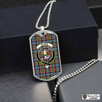 Tartan Vibes Clothing Glass Tartan Dog Tag Necklace with Family Crest