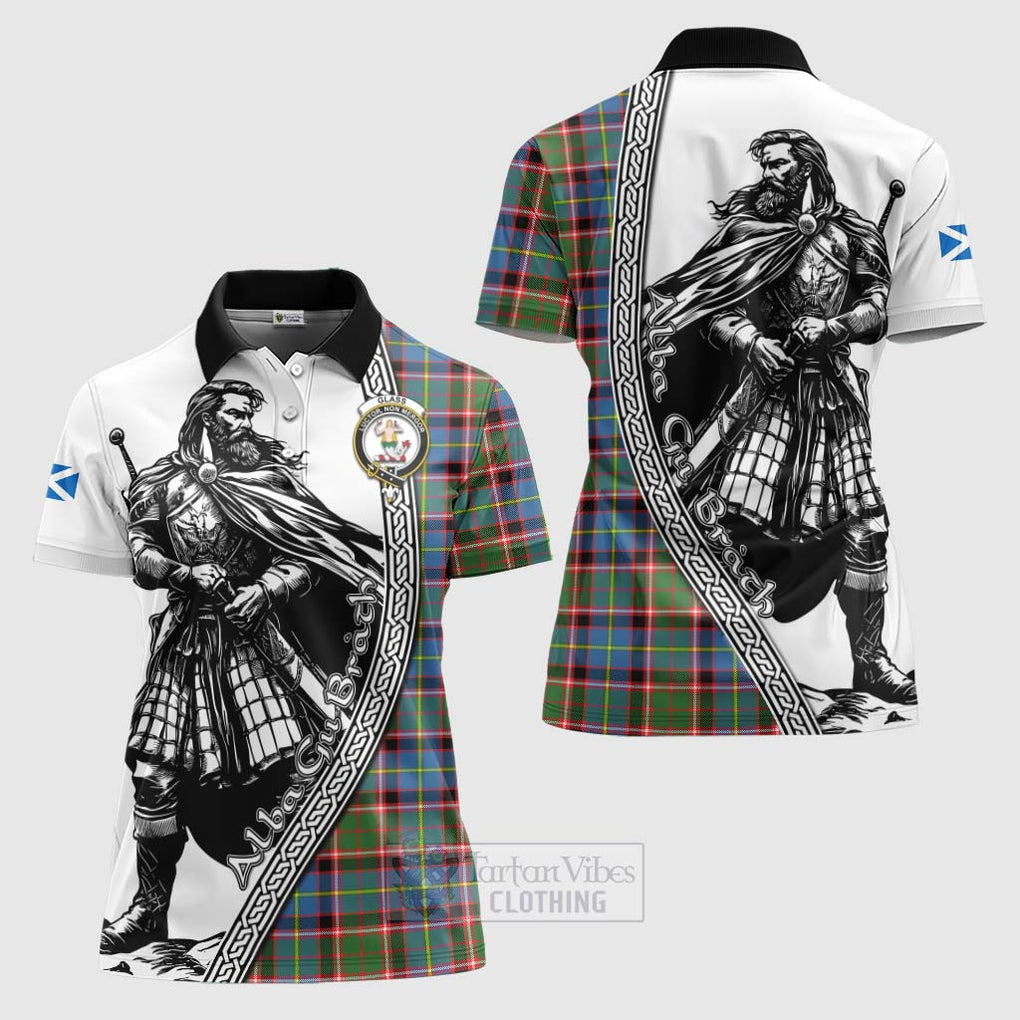 Glass Tartan Clan Crest Women's Polo Shirt with Highlander Warrior Celtic Style Women - Tartan Vibes Clothing
