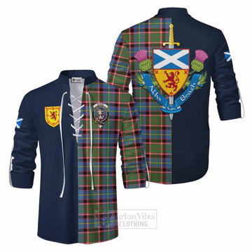 Glass Tartan Ghillie Kilt Shirt Alba with Scottish Lion Royal Arm Half Style Men - Tartan Vibes Clothing